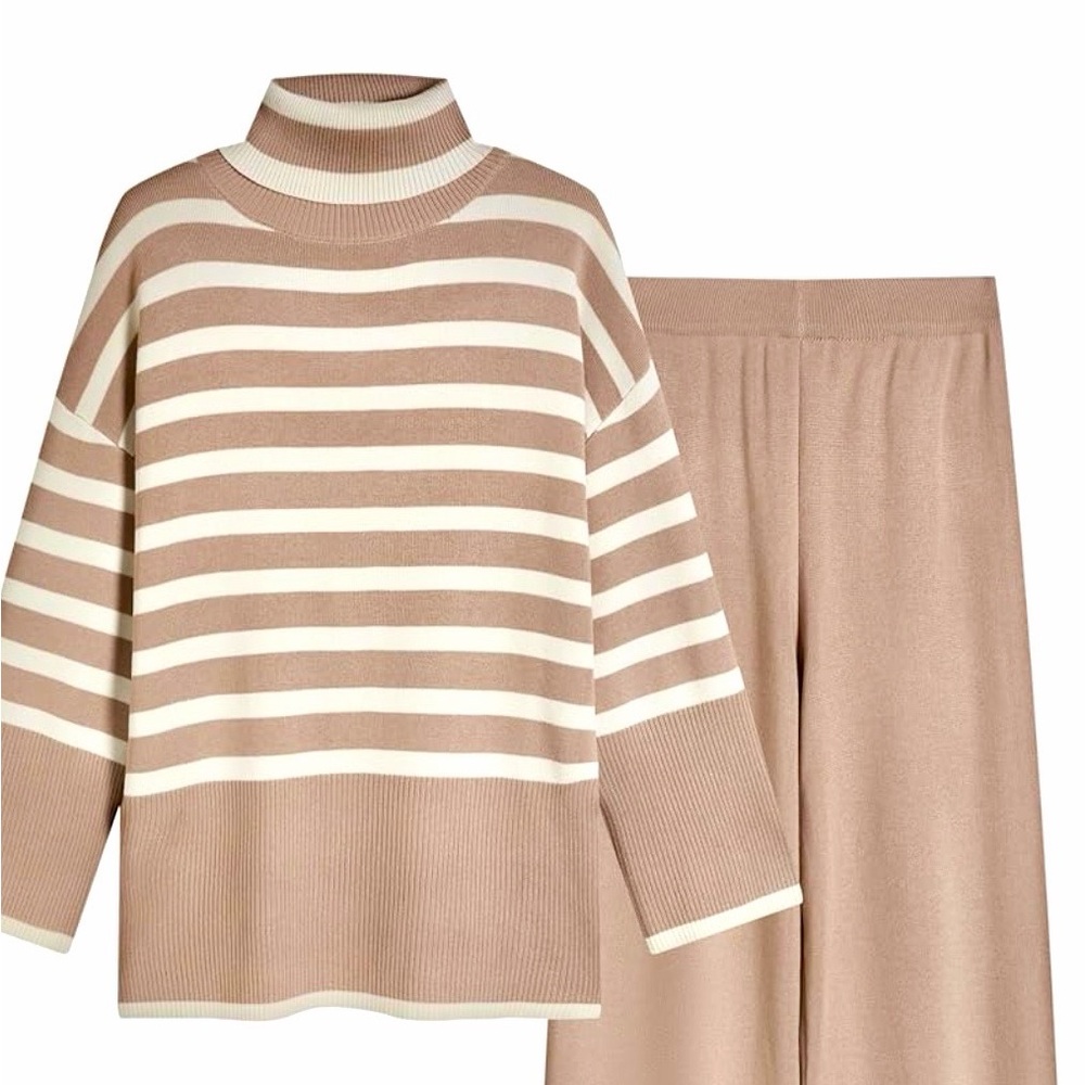 Chic Tan and Cream Women's Straight Leg Pants & Jumpsuit